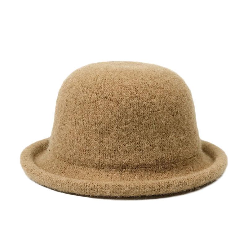 Rolled Bowler Hat Women's Winter Fashion Straw Hat Knitted Pot Hat Japanese Casual Versatile Bucket Hat