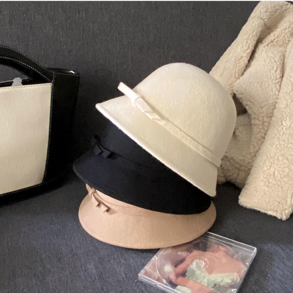 Reiche Erbin Stil Filz Formaler Hut Panama Hut Schleife Eimerhut Lässig Herbst