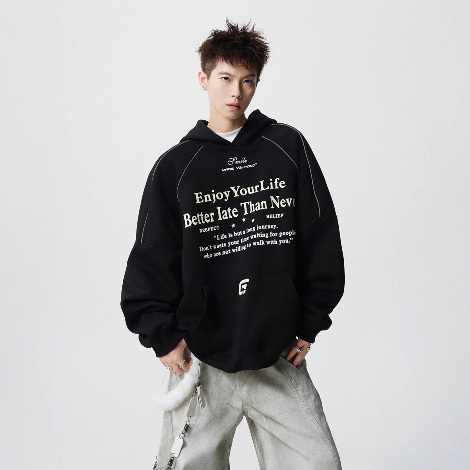 

Мужская толстовка с капюшоном большого размера свободного кроя с ретро-принтом и светоотражающей полосой M