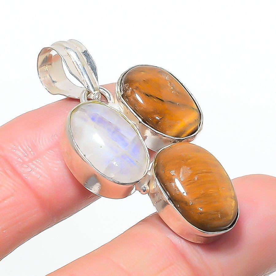 Natural Moonstone, Tiger Eye 925 Sterling Silver Jewelry Pendant 1.65 AP-14516