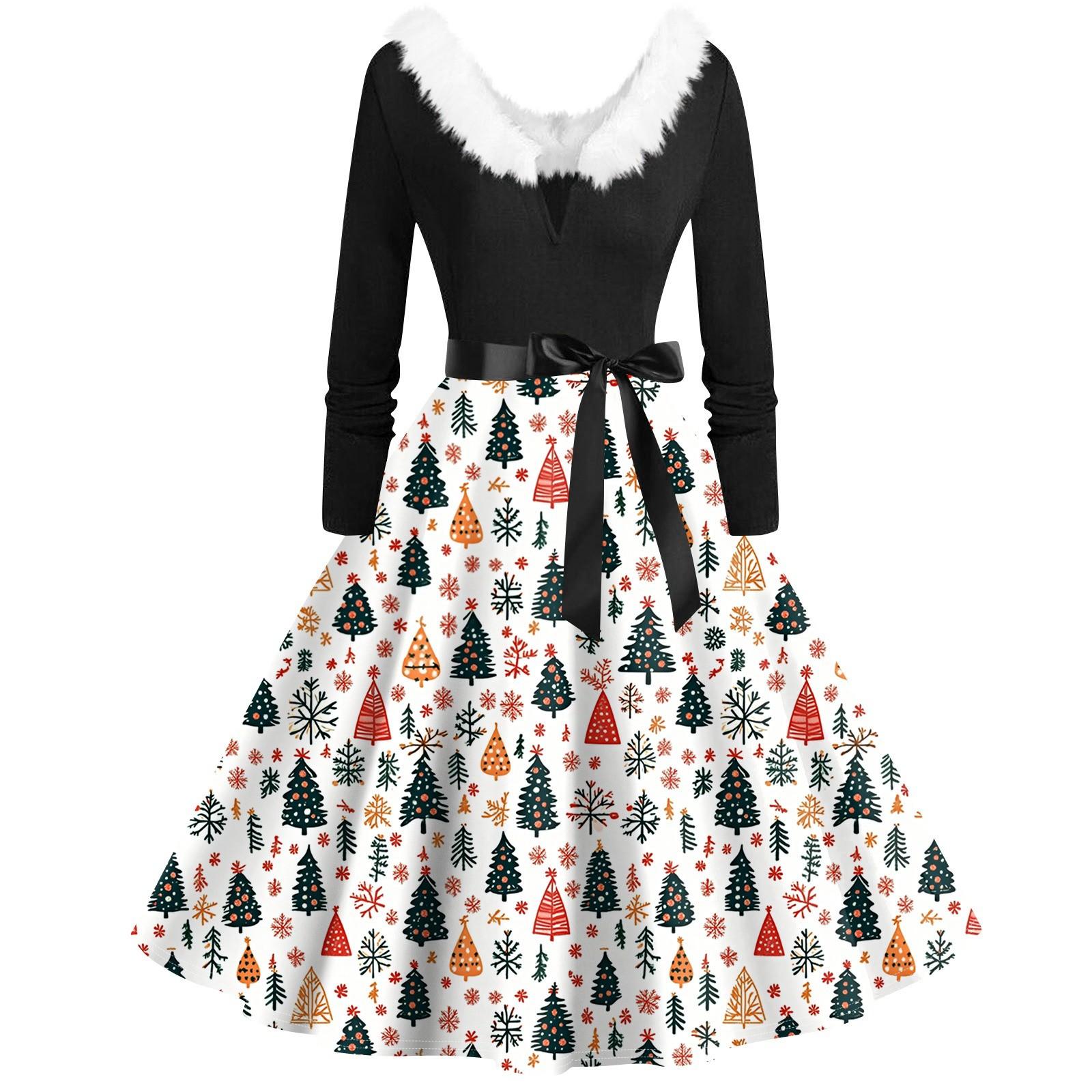 

Женское повседневное и модное платье с длинными рукавами и V-образным вырезом с рождественским принтом на молнии XXXXXL оранжевый