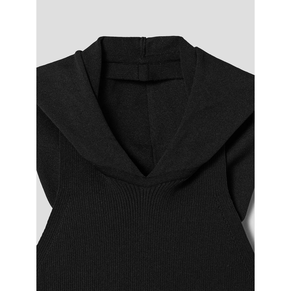 Saendeusaundeu Women Sleeveless Hooded Knit Black