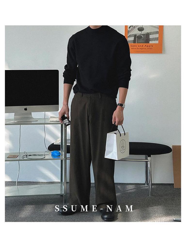 Herrenschwarzer Rollkragenpullover im Hongkong-Stil, Slim Fit, einfarbig, warme Strickware für Herbst/Winter