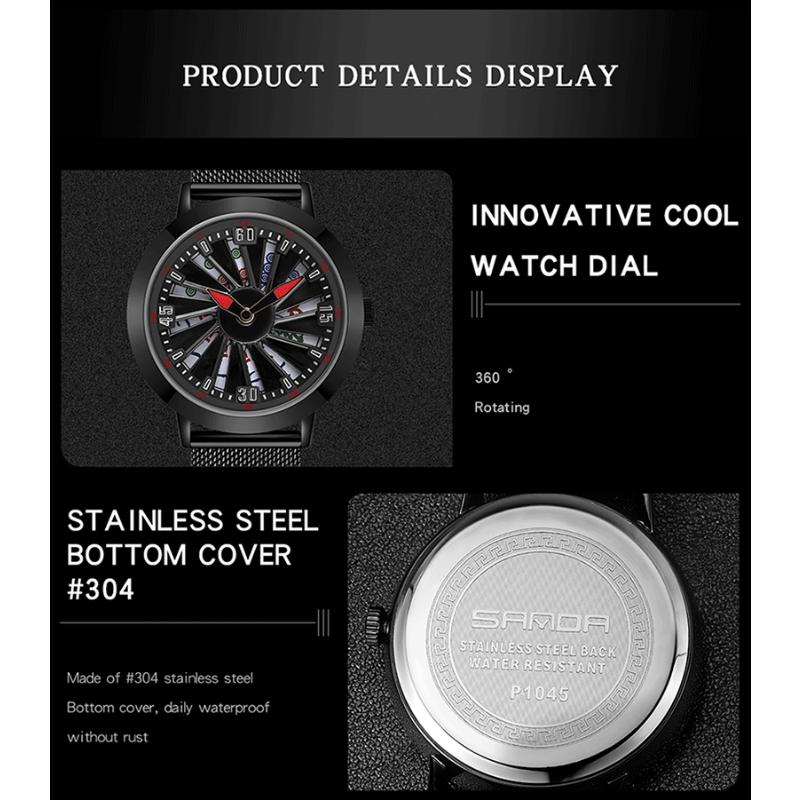 SANDA Neue Uhr kann Mahjong Hollow Large Turntable Fashion Personality Creative Concept Herrenuhr Herrenuhr ausführen