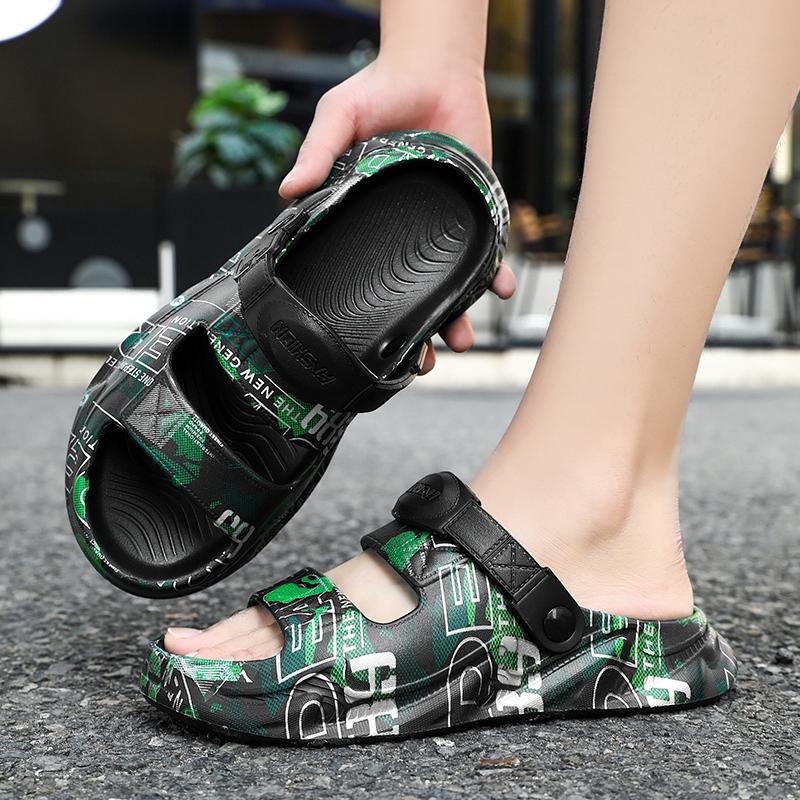 Fashion New Fashion Men Slippers Print Men Slides Male Summer Shoes Thick Sole Comfortable Home Outdoor Stylish Massage Shoes Hot Sale