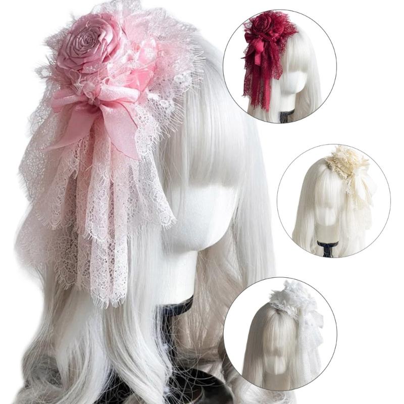 Anime Style Hat Hair Clip for Female Lace Flower Hat Hairpin Theme Party Hat