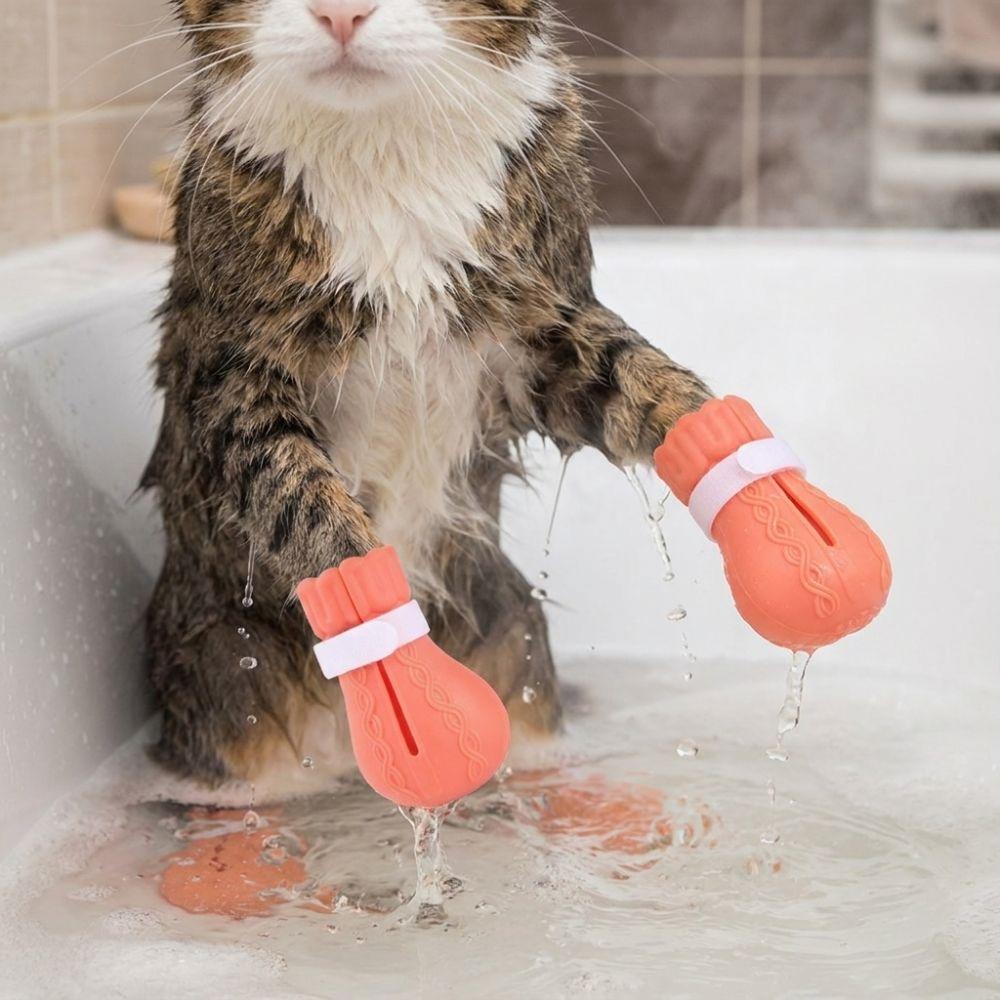 4PCS Adjustable Cat Claw Protector Anti-Scratch Pet Cat Shoes Cat Bath Wash Boots Home Use