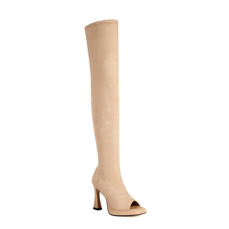 New Women's Fish Mouth Over the Knee Women's Boots European and American Super High Heel Over the Knee Elastic Boots Autumn and Winter Large Size Boot