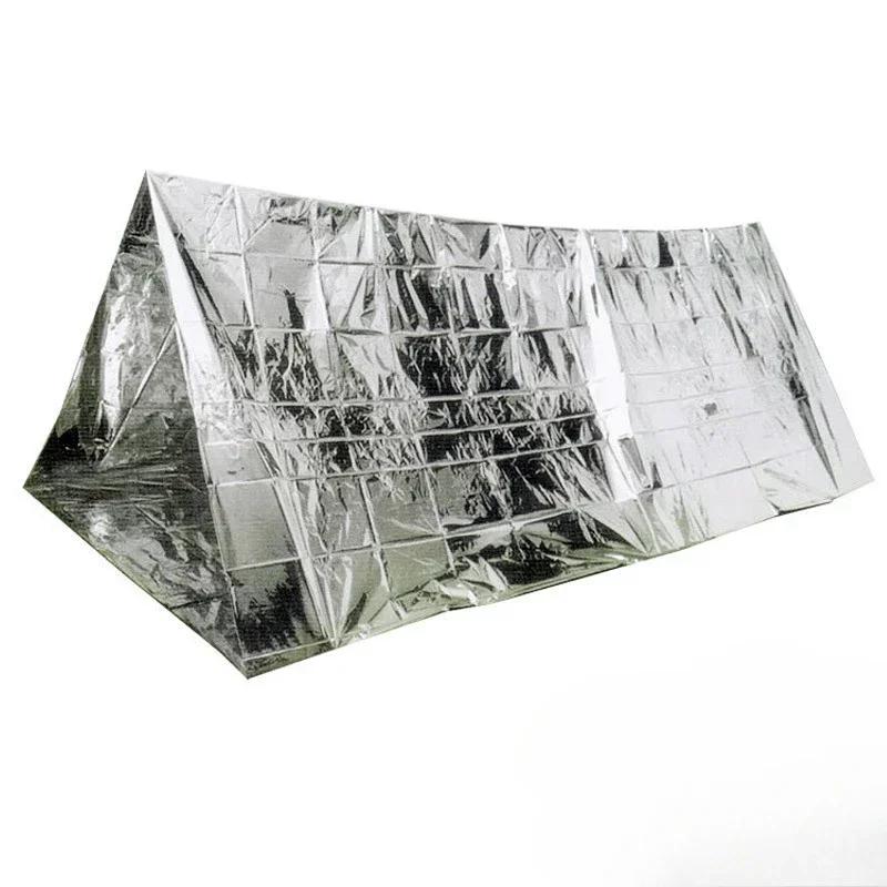 

Аварийное одеяло палатка для выживания на открытом воздухе, тактический спасательный набор первой помощи, ветрозащитная водонепроницаемая фольгированная тепловая палатка для кемпинга, пеших походов серебряный