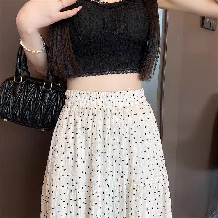 2025 Versatile Polka Dot Midi Skirt: Japanese-Inspired, High Waist, Slimming A-line Pleats