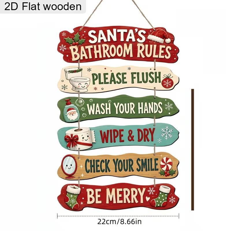 Wooden Christmas Hanging Sign Decorative Plaque Home Bathroom Party Festive Decoration