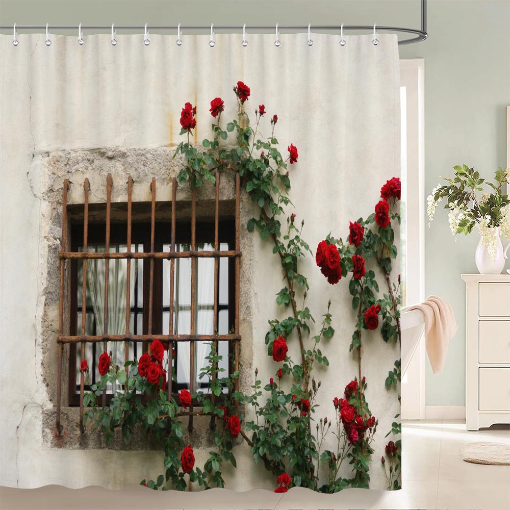 Country Garden Natural Flowers Scenery 3D Print Polyester Fabric Waterproof Shower Curtains Bathroom Curtain 180*200 with Hooks