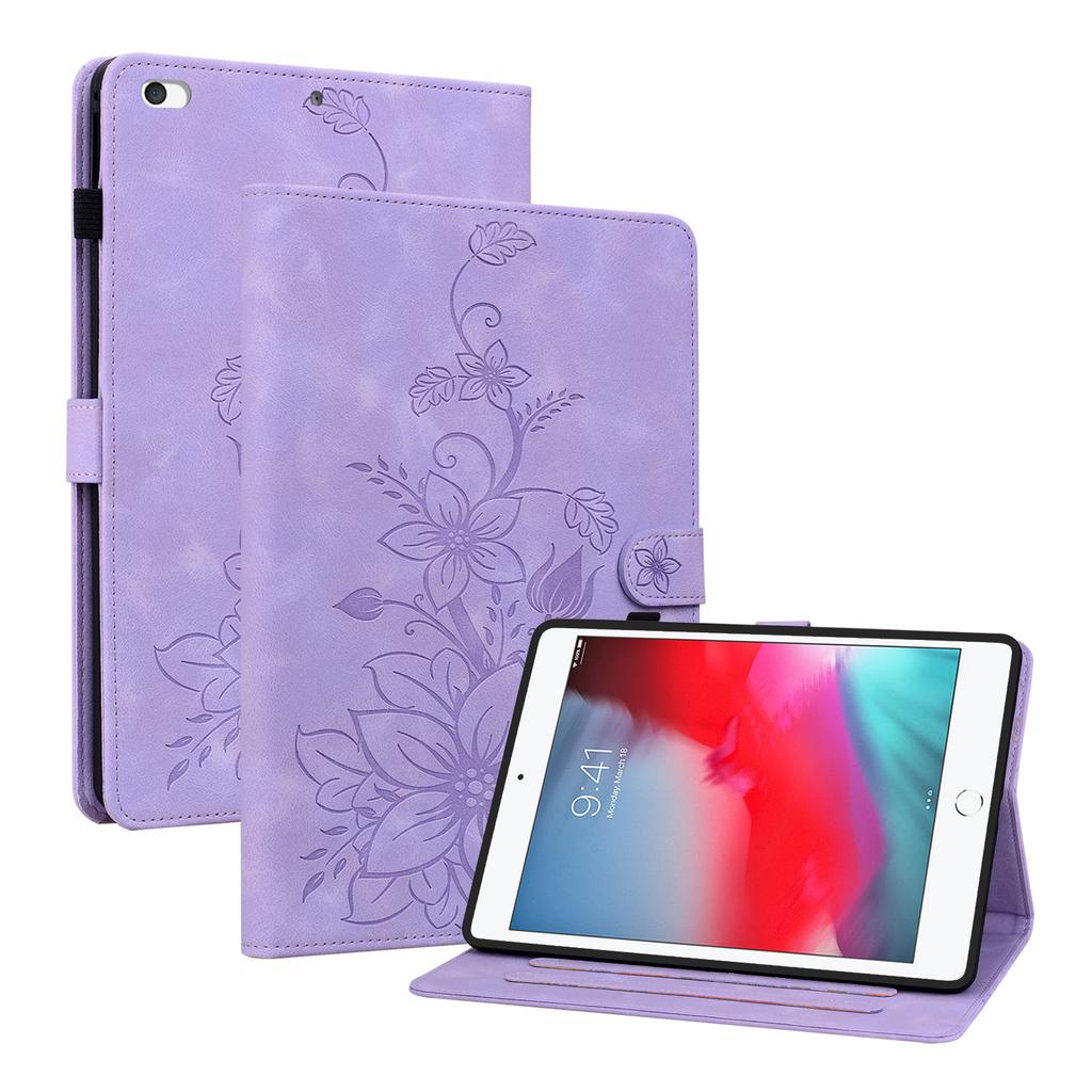 עבור אפל אייפד מיני (2019) (ידוע גם כ-iPad mini 5, iPad mini (דור 5)).כיסוי טאבלט מעור PU בעיצוב פרחוני מעודן