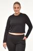 Damen Stil Übergröße T-Shirt Langarm Basic Crop T-Shirt-Schwarz