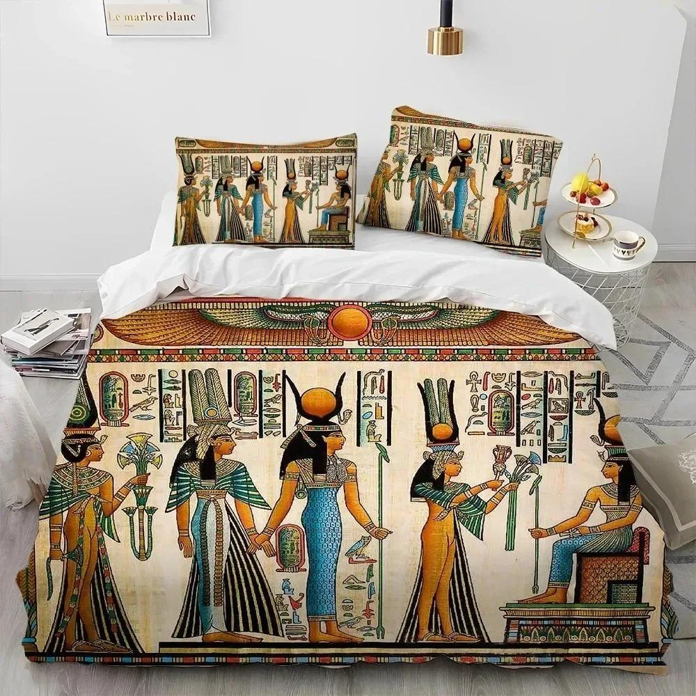 Egyptian Mythology Pharaoh Hieroglyphics Bedding Set Duvet Cover Bed Set Quilt Cover Pillowcase Comforter King Queen Size
