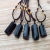 Fashion Black Tourmaline Stone Pendant with Rope Faux Gem Specimen Birthday Gift