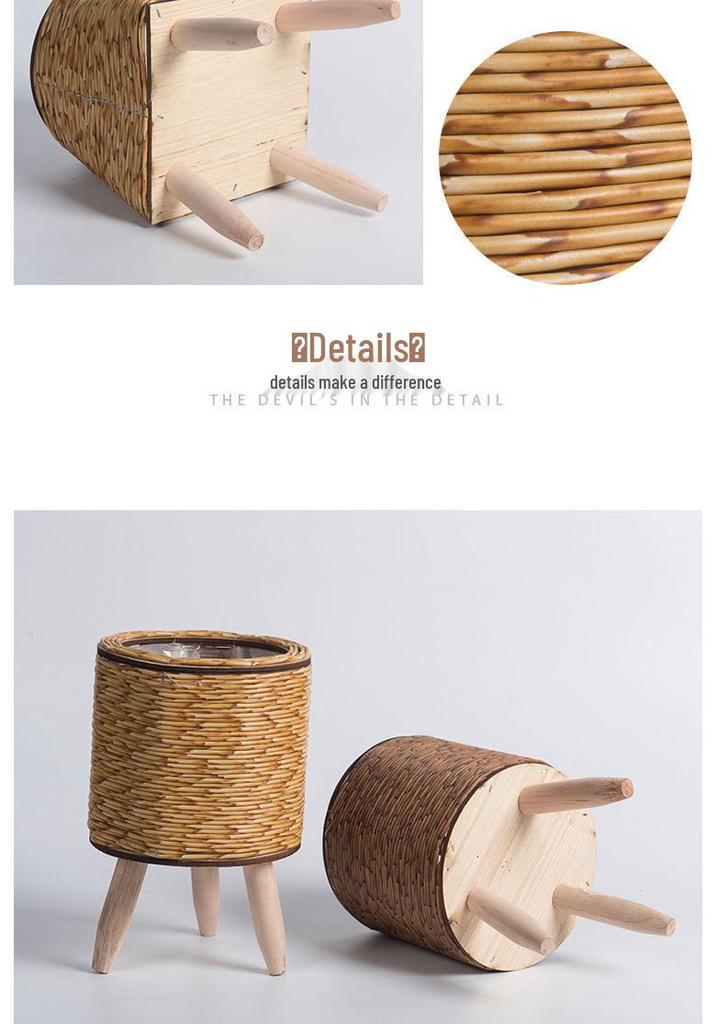 Indoor Faux Rattan Triangular Flower Stand - Creative Succulent Holder, Desktop Straw Woven Pot.