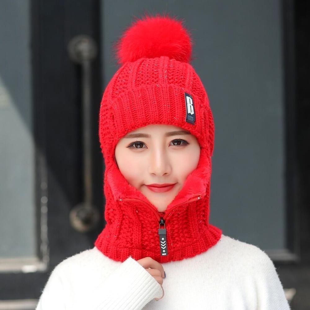 Fashion Windproof Winter Warm Hat Scarf Set Pompoms Hat Beanies Caps Knitted Hat