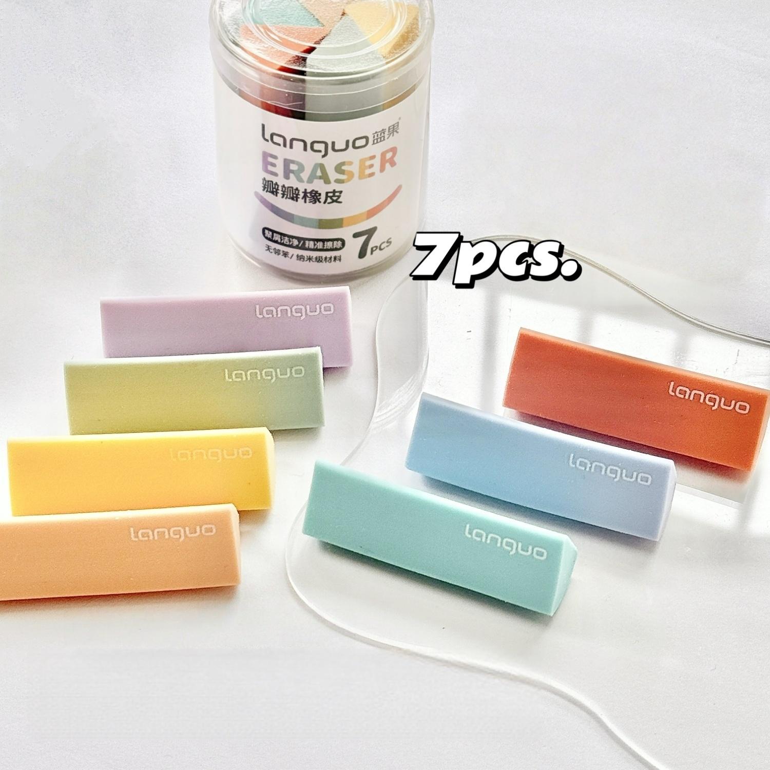 

7pcs Pencil Erasers Set Assorted Rainbow Colors Triangle Shape Less Dust Easy Grip Cleaning Tools for Pen