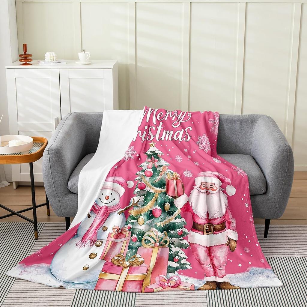Xmas Grids Flannel Blanket Warm Lightweight,Merry Christmas Theme Warm Blanket for Couch Sofa Decor,Cartoon Santa Claus Warm
