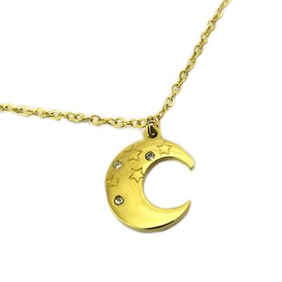 [P7861] – Goldene Designer-Halskette „Starry Moon“ aus Stahl – 10 x 10 mm