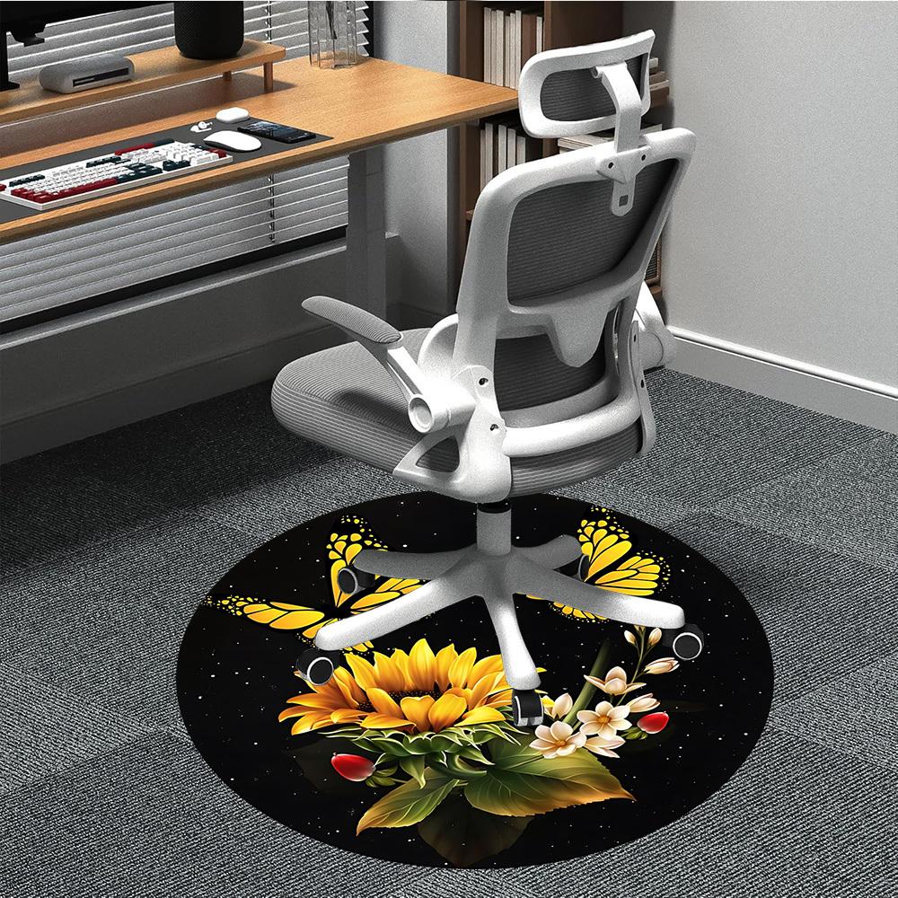 

1pc Butterfly Sunflower Bouquet Chair Carpet for Office Non-Slip, Rug for Office, Room, Good Gift for Family or Friends, yy251226206 80cm by 80cm