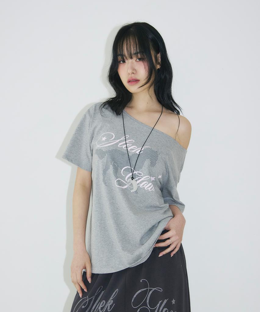 Seulliggeullou Horse One-Shoulder T-Shirt [Gray]