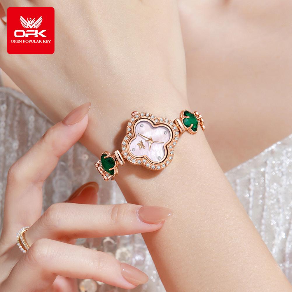 OPK 6071 Fashion Elegant Quartz Women's Wristwatch Luminous Diamond Bezel Waterproof Luxury Ladies Watch