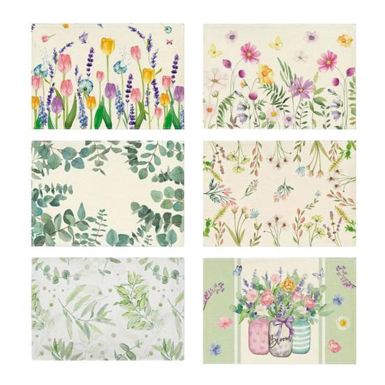 Floral Linen Placemat Tulip Spring Party Placemat Flowers Leaves Placemat Protects Table from