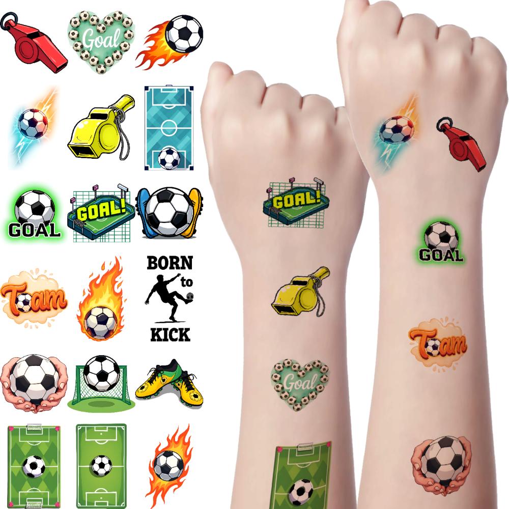 54 Stück Temporäre Tattoos für Kinder Fußball Fake Tattoo Aufkleber Wasserdichte Tattoo Aufkleber für Hand Körper Arm Party Geschenk