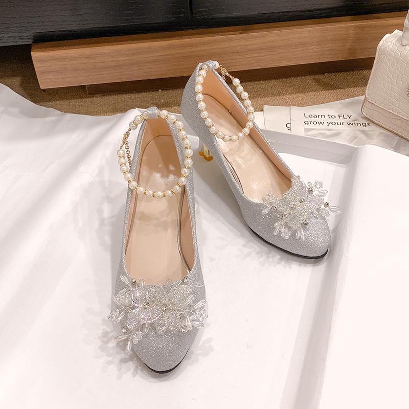 Women Pumps New Fashion Pointed Metal Beaded Solid Heels Women Summer Leisure Banquet Wedding High Heels Shoes Zapatos De Mujer