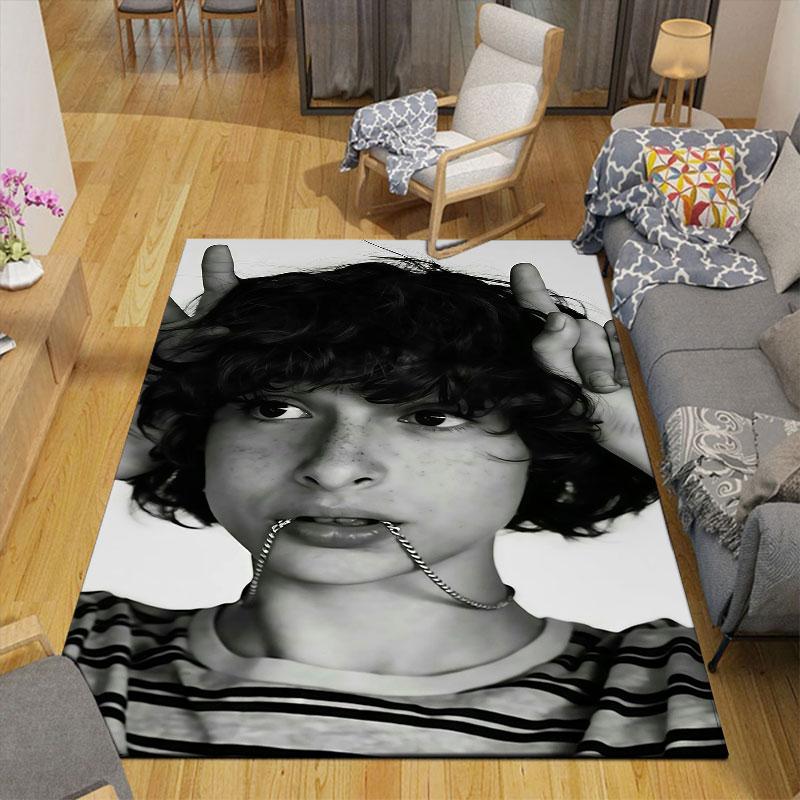 Finn Wolfhard Flannel Printed Carpet, Home Sofa Decoration for Living Room & Bedroom, Non‑Slip Play Flannel Floor Mat for Game Room