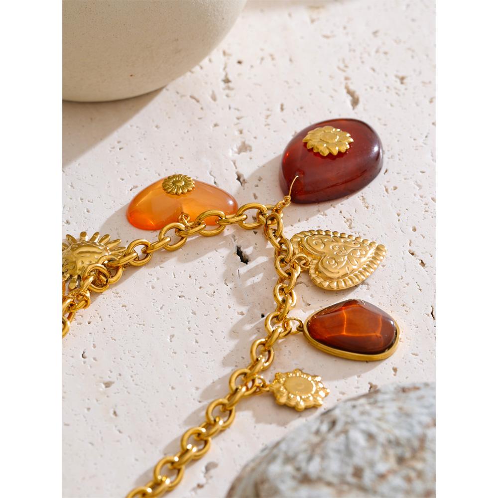 Eetit Red Resin Oval Heart Sun Drop Necklace Golden 316L Stainless Steel Summer Charm Collar Jewelry Waterproof 2025