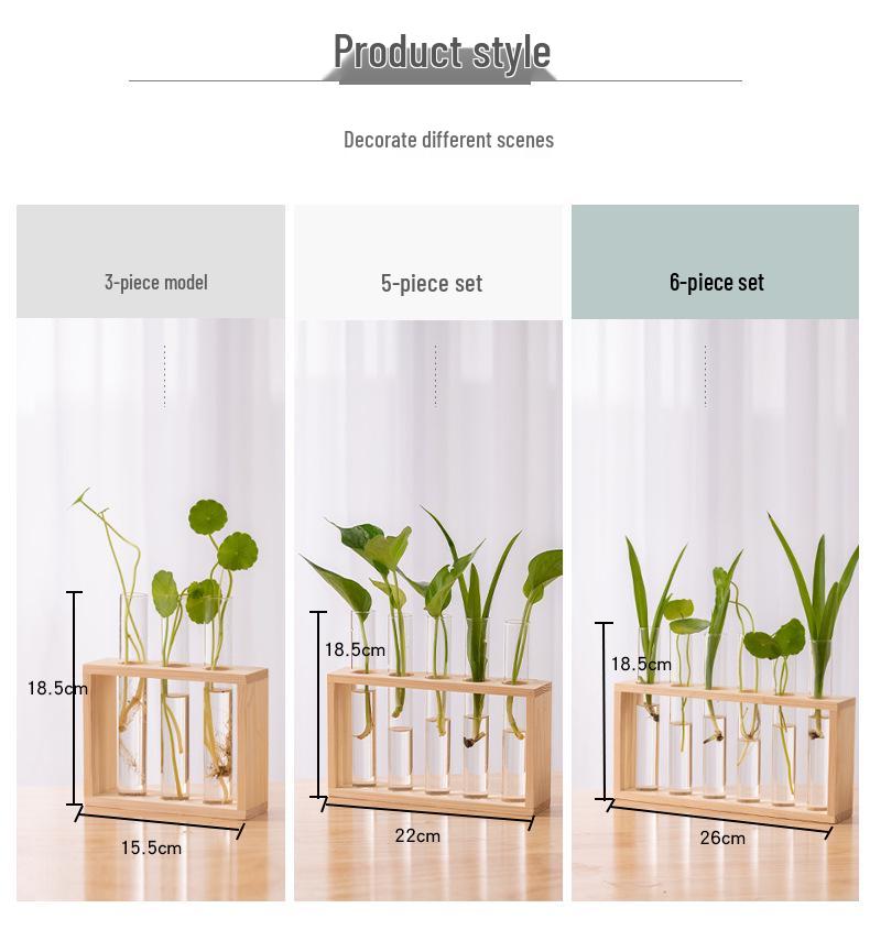 Nordic Glass Vase with Wooden Stand: Hydroponic Plant Table Decoration