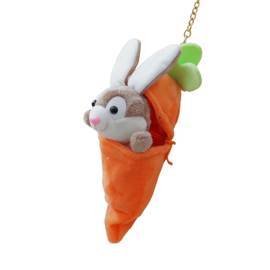 Plush Rabbit Toy Keychain Soft Stuffed Animal Bunny in Carrot Shaped Pouch Plush Key Ring Accessory for Bags and Backpacks