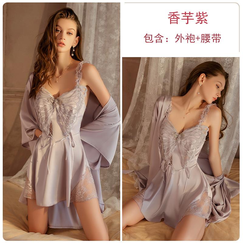 Women's Mesh Butterfly Deep V Push Up Padded Backless Cami Sleep Dress Lounge Set