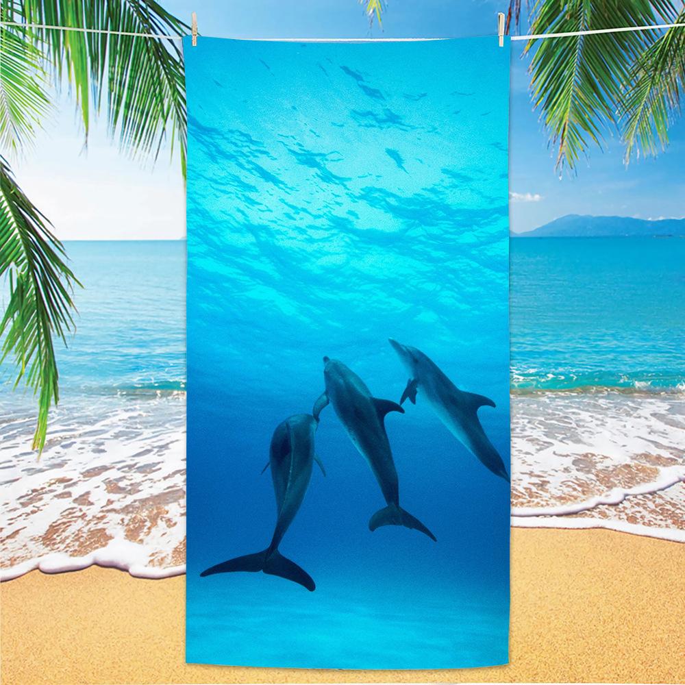 1pc Dolphin Octopus Animal Large Beach Towel, Quick Drying Water Absorbing Beach Towel, Swimming, Vacation, Camping Beach Towel
