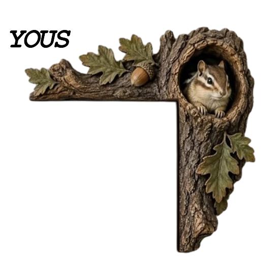 Forest Theme Room Accents Chipmunk Tree Hollow Door Topper, Decorative Wood Frame Sign, Whimsical Doorway Sculpture Woodland Animal Wall Art for Home