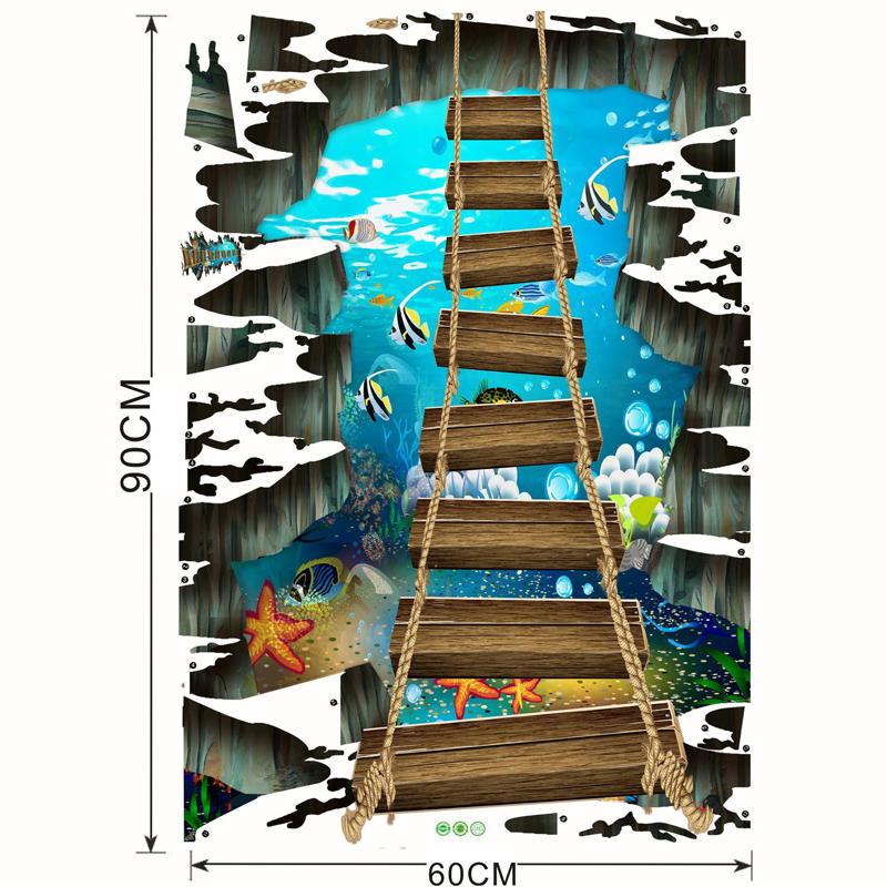 

3D космические наклейки на пол, наклейки на небесный мост, пейзажные наклейки на стену, гостиная, детская комната, спальня, украшение для дома 60x90cm морской синий