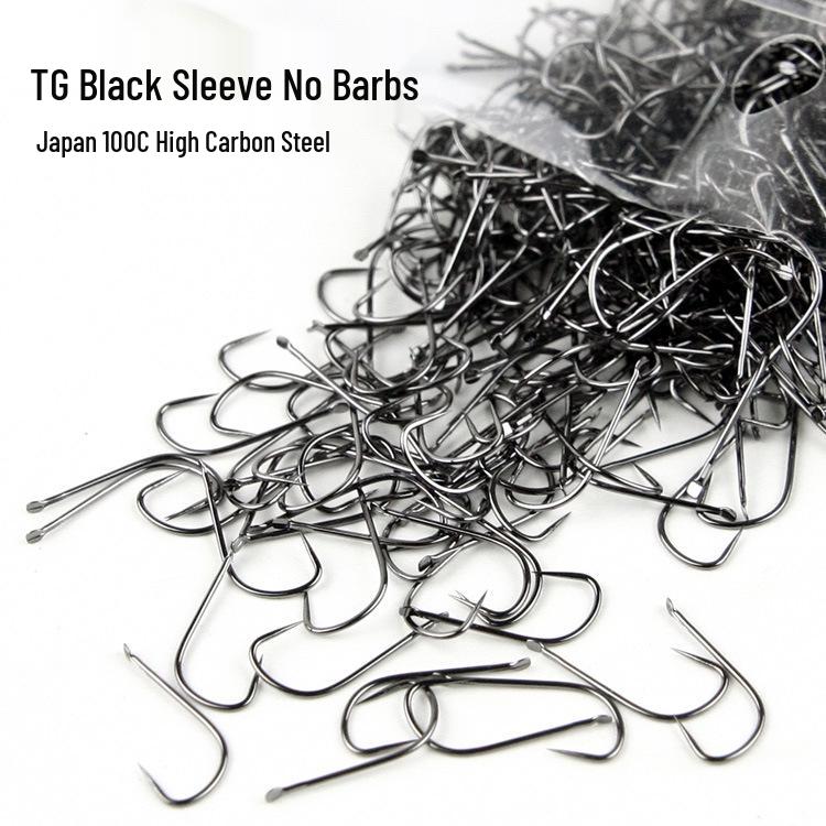 Black Barbless Sharp Fishing Hook with Line Groove - Sleeve Hook Tackle Accessory TG Black Sleeve #3