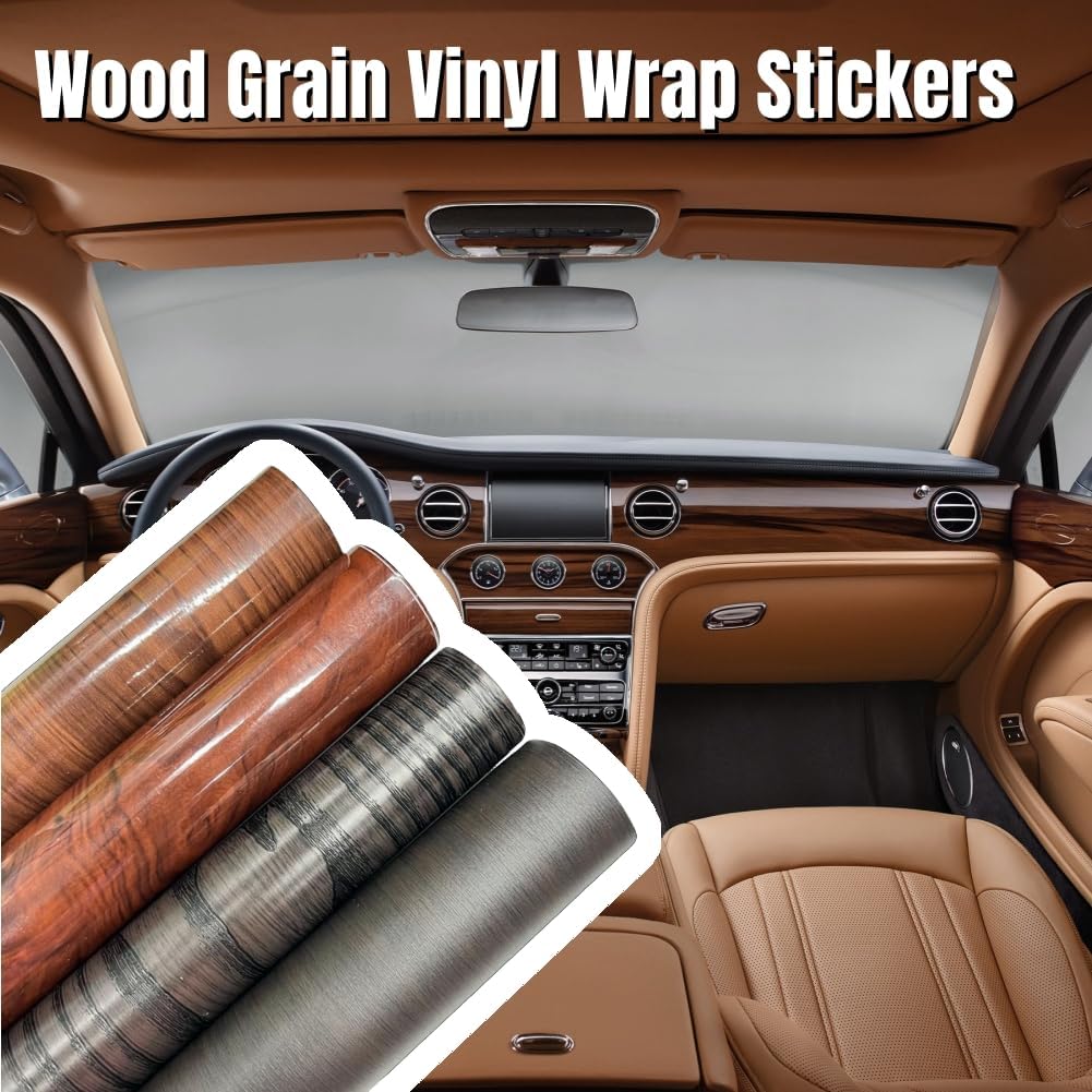 Wood Grain Vinyl Wrap Sticker Decal Car Internal Wraps Self Adhesive DIY Film, Waterproof Wrap Roll Without Bubble, 100x 40cm/39.4x15.7in (Brown-Wood