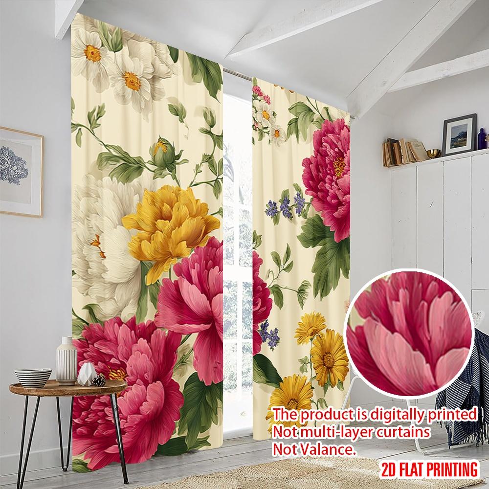 2pcs,2D Plane Printing Curtains Roller Blinds Pastel Floral Burst Versatile Fabric (without Rod) Art Deco Festive Use for Living