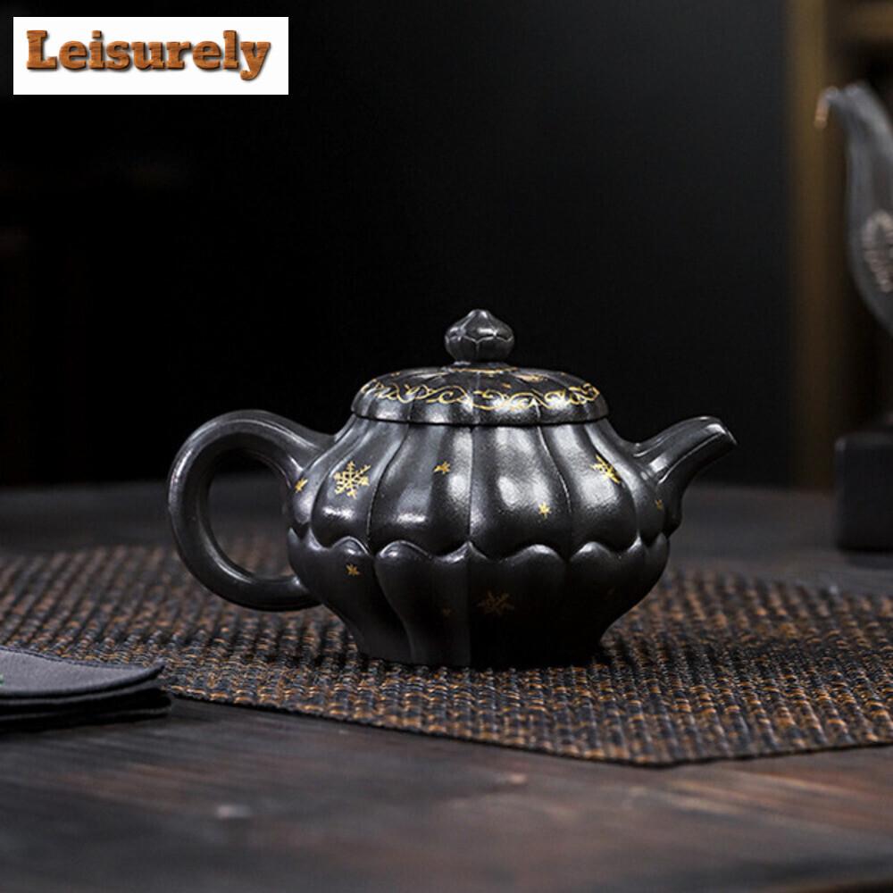 270ML Vintage Yixing Purple Clay Teapots Handmade Petal  Pot Raw Ore Azure Mud Tea Making Kettle Chinese Zisha Tea Set Ornaments