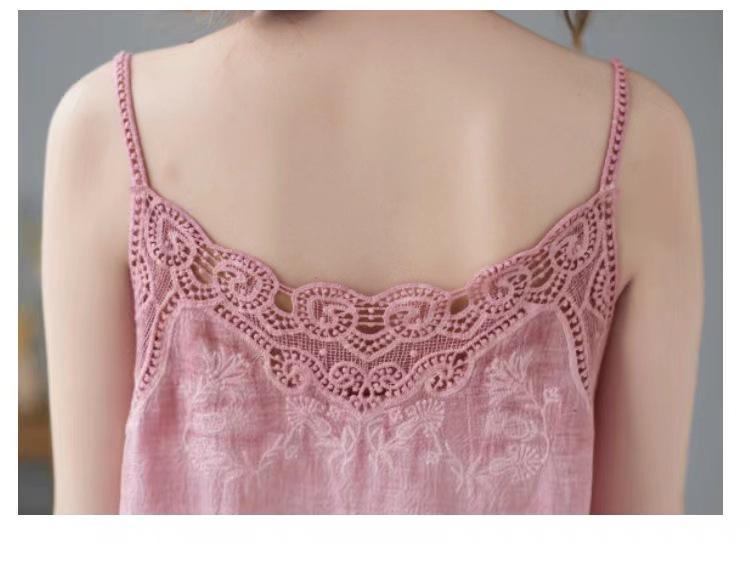Women's Summer Lace Applique Tank Top – Sleeveless, Sexy, Loose Fit, Cotton with Edged Detailing