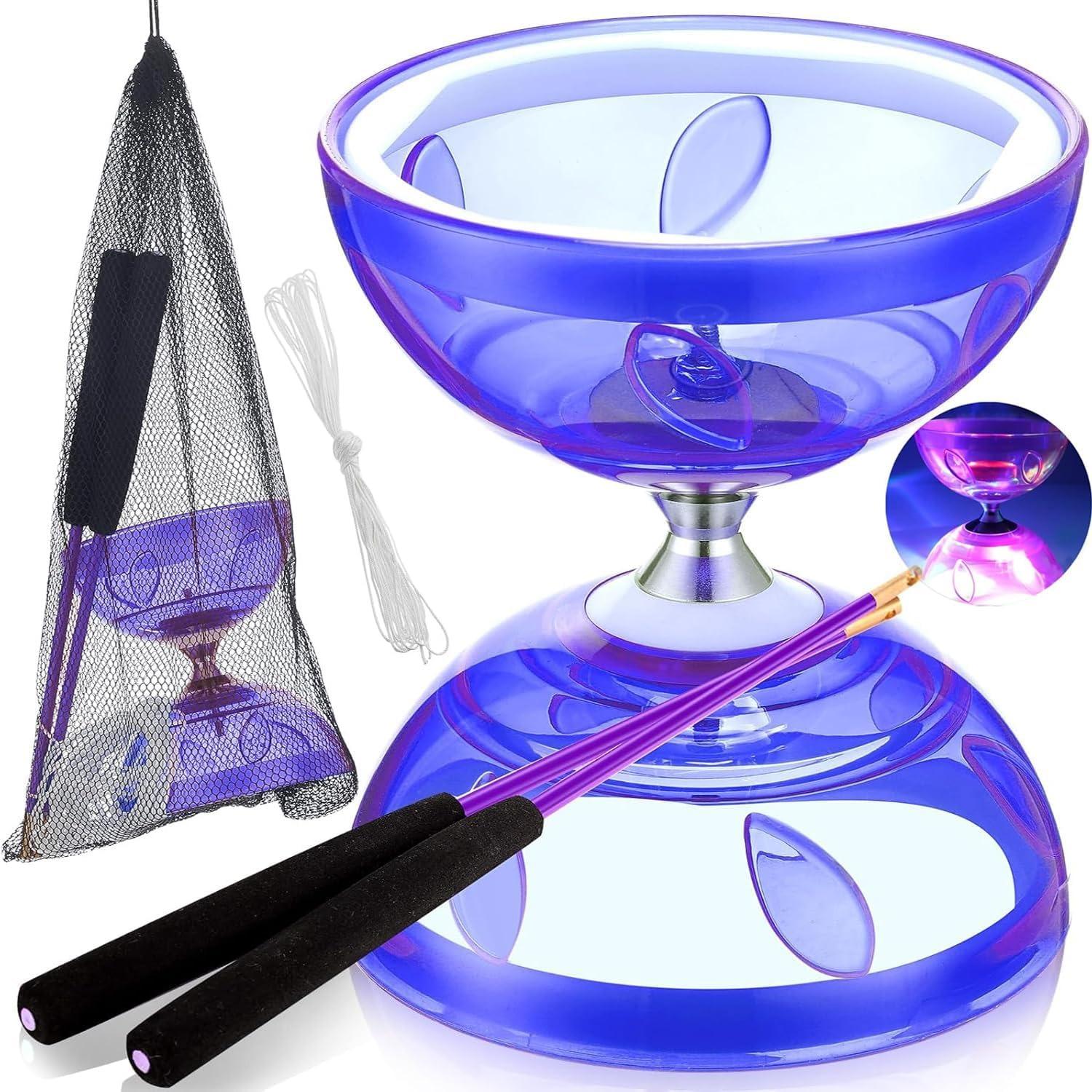 LED Diabolo with Ball Bearing Diabolo Set Diabolo Set Diabolo Glow in the Dark 4 Light Colours for Children Adults Beginners Professional Freewheel фиолетовый