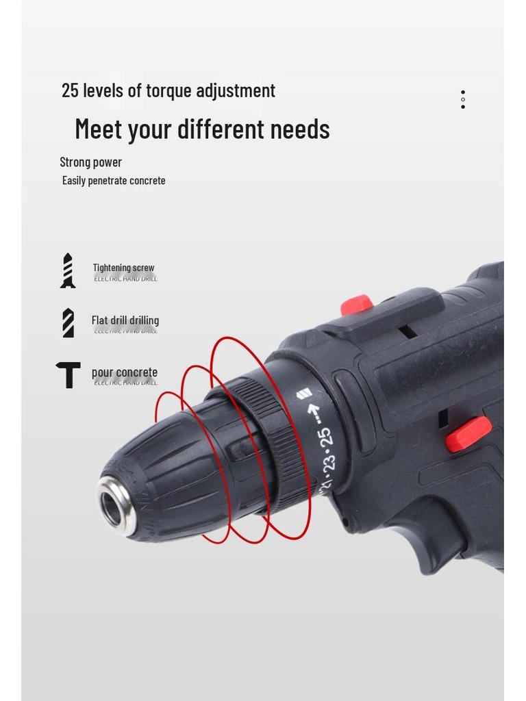 Rechargeable Brushless Lithium Electric Power Drill with Impact Drilling for Household and Screwdriver Functions