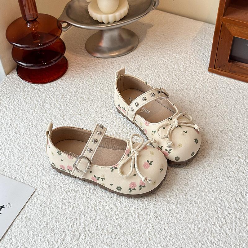 Girls Sweet Floral Small Leather Shoes 2025 Spring and Autumn New Baby Girl Bow Foreign Style Princess Shoes Children's Single Shoes