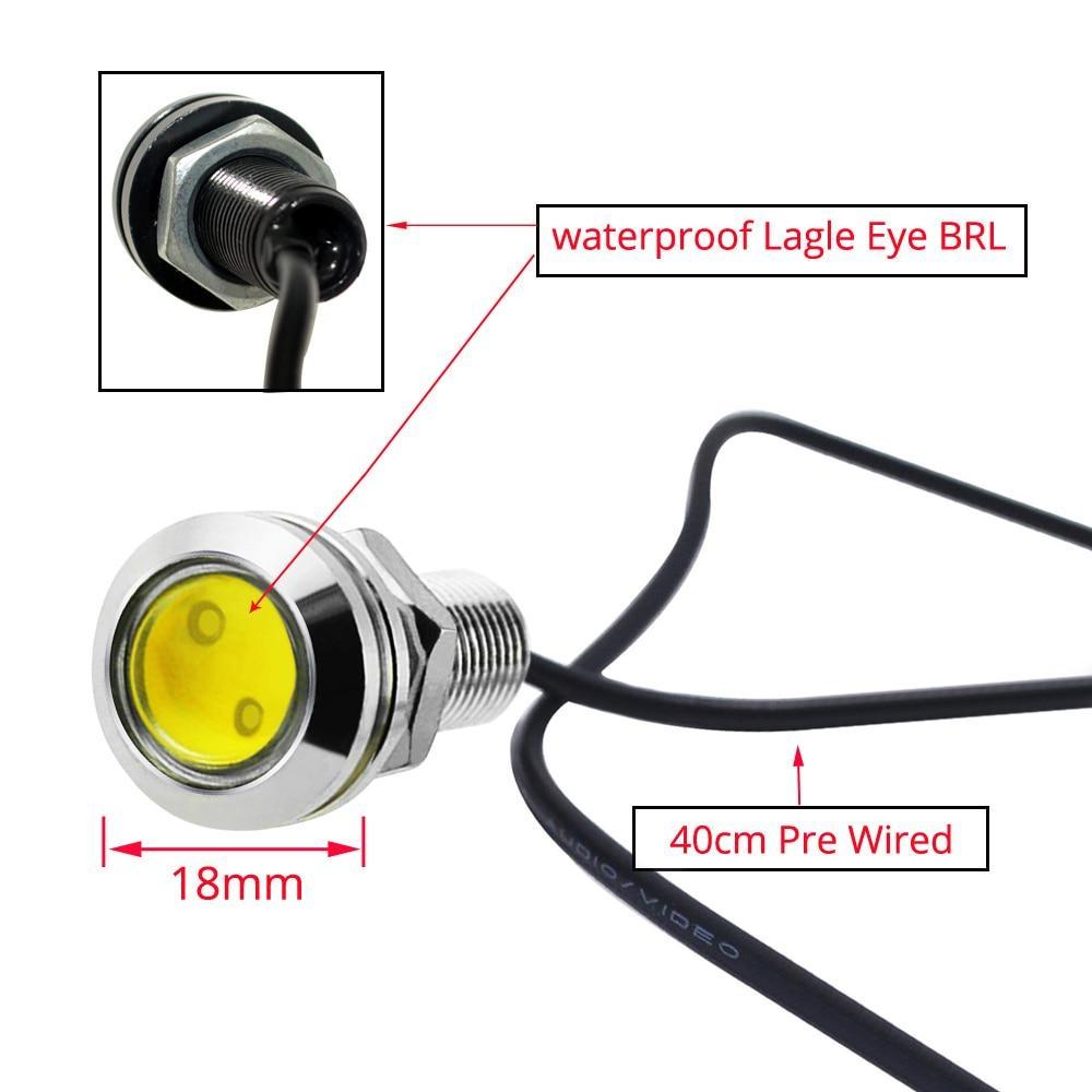 2 stk Ny 18MM bil Eagle Eye Silver Shell DRL Led Kjørelys LED 12V Backup Rygge parkeringssignal Biler Lampe