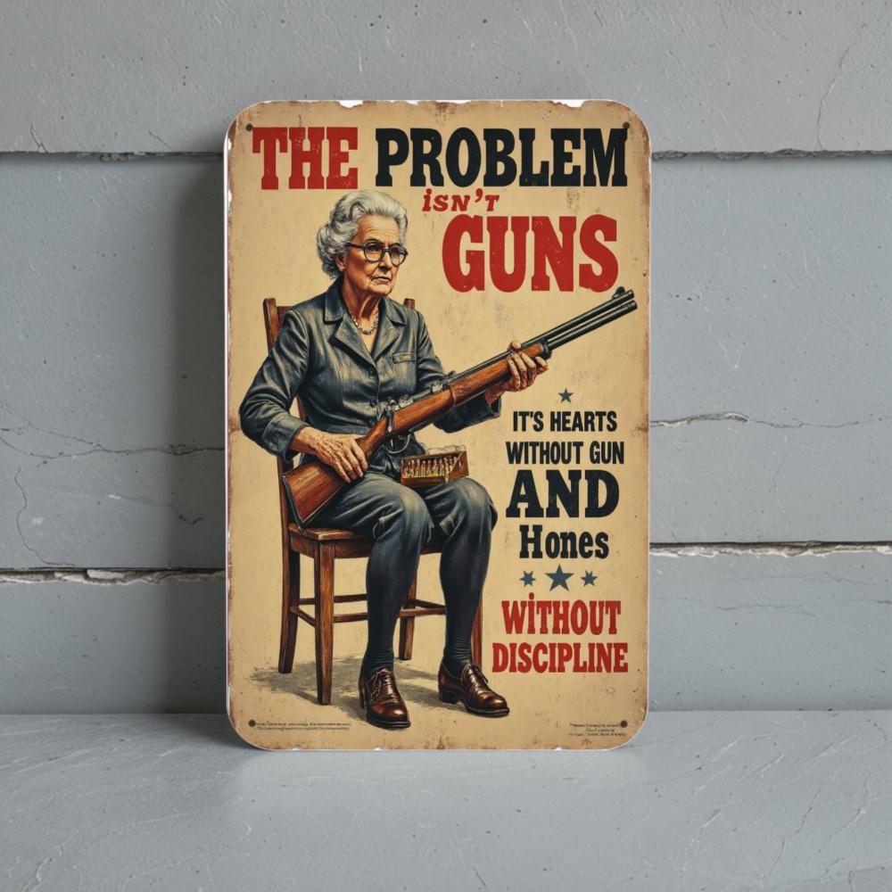 Aluminum Tin Sign The Problem Isnt Guns Vintage Metal Wall Art with Bold Red Lettering Waterproof HeatResistant Pre