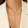 Long Copper Bamboo Sweater Chain Delicate Water Drop Zircon Tassel Party Necklace